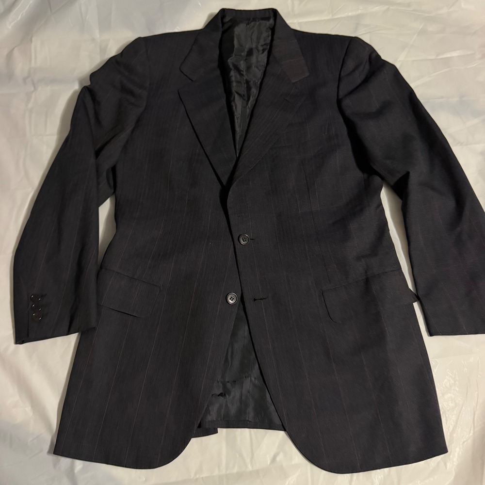 Brioni Mens Pinstripe Wool Blazer Sport Coat 48 Navy Blue Red Italian Luxury